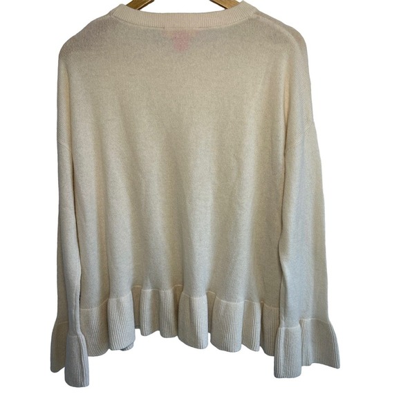 Catherine Malangrino Size Large 100% Cashmere Bell Cuff Ruffle Hem Sweater Cream - Picture 2 of 7